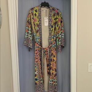 ZARA Kimono Robe or Over Coat with Tie Belt Colorful